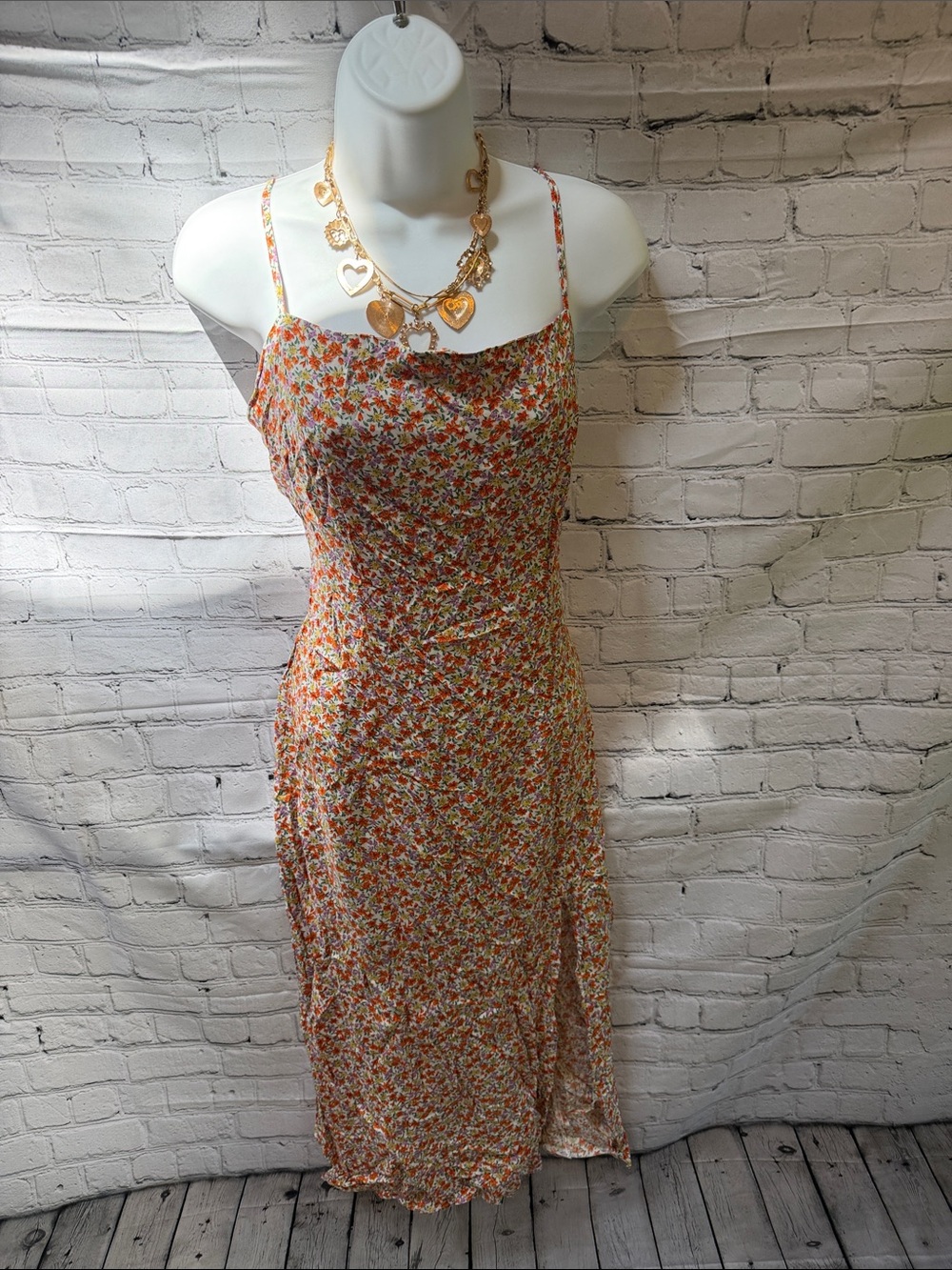 NEW Floral Slip Midi Dress in Orange Multi - Women's Dress